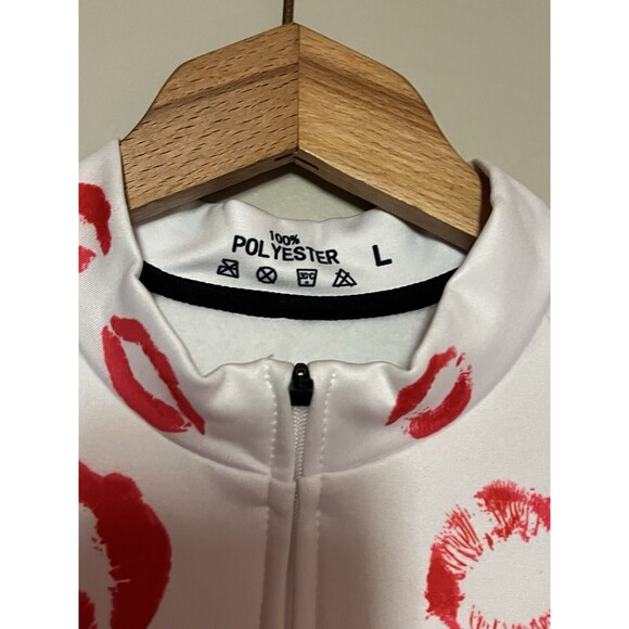 Bicycle Booth BB Fleece Lined White Hot Lips Kiss‎ Cycling Jersey, Women's Large - Picture 3 of 8